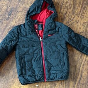 Nike Kids Black Puffer Jacket with Red Accents